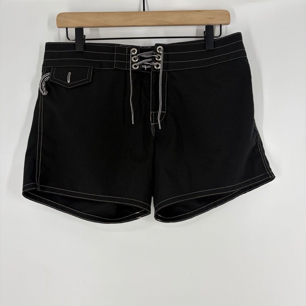Birdwell Beach Britches Size 6 Womens Black Board Shorts Contrast Stitch Swim